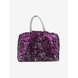 Dolce & Gabbana-Purple and silver sequin Miss Charles top handle bag-Purple