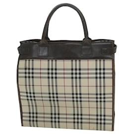 Burberry-BURBERRY Nova Check Shoulder Bag Nylon Canvas Beige Auth 60156-Beige