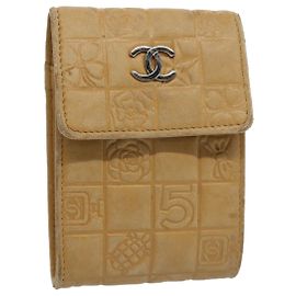 CHANEL Icon line Cigarette Case Leather Beige CC Auth bs10427 Beige