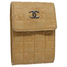 Chanel-CHANEL Icon line Cigarette Case Leather Beige CC Auth bs10427-Beige