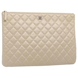 Chanel-CHANEL Matelasse Clutch Bag Lamb Skin Gold Tone CC Auth 61076-Other