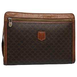 Céline-CELINE Macadam Canvas Clutch Bag PVC Leather Brown Auth uy144-Brown