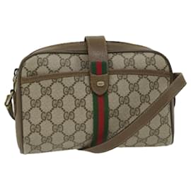 Gucci-GUCCI GG Supreme Web Sherry Line Shoulder Bag Beige Red 89 02 055 Auth yk9620-Red,Beige