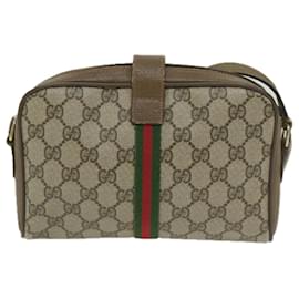 Gucci-GUCCI GG Supreme Web Sherry Line Shoulder Bag Beige Red 89 02 055 Auth yk9620-Red,Beige