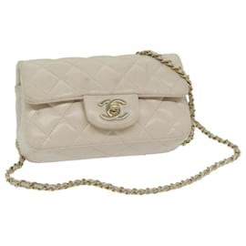 Chanel-CHANEL Mini Matelasse Turn Lock Shoulder Bag Lamb Skin Beige CC Auth ar10895A-Beige