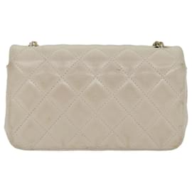 Chanel-CHANEL Mini Matelasse Turn Lock Shoulder Bag Lamb Skin Beige CC Auth ar10895A-Beige