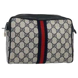 Gucci-GUCCI GG Supreme Sherry Line Clutch Bag Red Navy 89 01 012 Auth yk9645-Red,Navy blue
