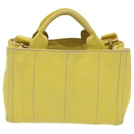 Prada-PRADA Canapa PM Hand Bag Canvas 2way Yellow Auth ki3869-Yellow
