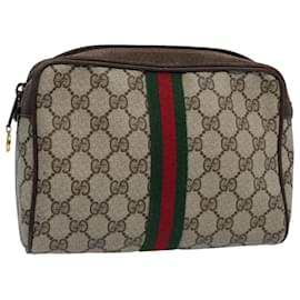 Gucci-GUCCI GG Supreme Web Sherry Line Clutch Bag Beige Red 14 014 3553 Auth yk9575-Red,Beige