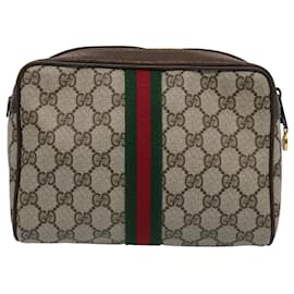 Gucci-GUCCI GG Supreme Web Sherry Line Clutch Bag Beige Red 14 014 3553 Auth yk9575-Red,Beige
