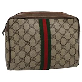 Gucci-GUCCI GG Supreme Web Sherry Line Clutch Bag PVC Leather Beige Red Auth yk9652-Red,Beige