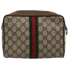 Gucci-GUCCI GG Supreme Web Sherry Line Clutch Bag PVC Leather Beige Red Auth yk9652-Red,Beige