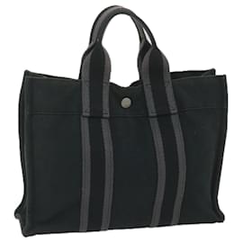 Hermès-HERMES Fourre Tout PM Hand Bag Canvas Black Auth bs10415-Black