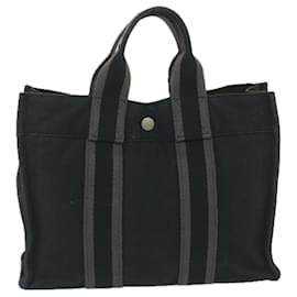 Hermès-HERMES Fourre Tout PM Hand Bag Canvas Black Auth bs10415-Black