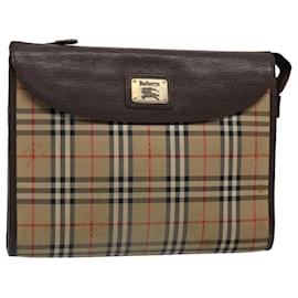 Autre Marque-Burberrys Nova Check Clutch Bag Nylon Canvas Brown Auth ki3865-Brown