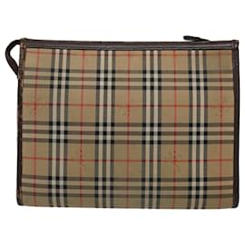 Autre Marque-Burberrys Nova Check Clutch Bag Nylon Canvas Brown Auth ki3865-Brown