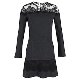 Roberto Cavalli-Roberto Cavalli Lace Trim Mini Dress in Grey Wool-Grey