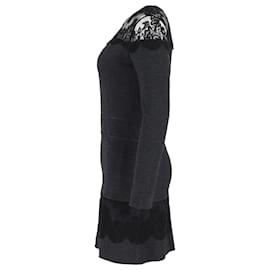 Roberto Cavalli-Roberto Cavalli Lace Trim Mini Dress in Grey Wool-Grey