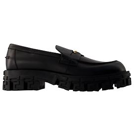 Greca Border Rubber Sole Loafer - Versace - Leather - Black Black