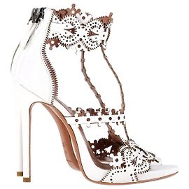 Sandali Alaïa Laser Cut in Pelle Bianca Bianco