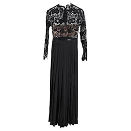 Self portrait-Self-Portrait Mia Lace Pleated Maxi Dress in Black Polyester-Black