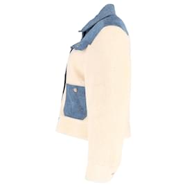 Maje-Maje Bamia Denim Trim Faux Fur Jacket in Cream Wool-White,Cream