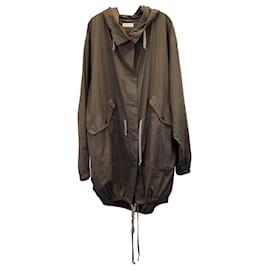 Dries Van Noten-Dries Van Noten Knee-Length Parka in Khaki Green Poly Cotton-Green,Khaki