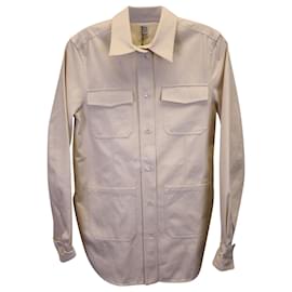 Totême-Camisa Totême de sarga de algodón beige-Beige