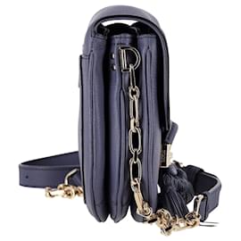 Tod's-Tod's T-Ring Tassel Crossbody Bag in Navy Blue Leather-Navy blue