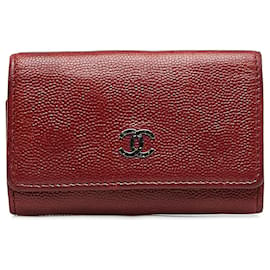 Chanel-Chanel Red CC Caviar Leather Key Holder-Red