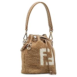 Fendi-Fendi Brown Shearling Mini Mon Tresor Beuteltasche-Braun