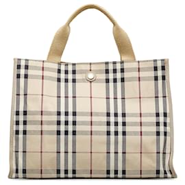 Burberry-Burberry Brown House Check Canvas Tote-Brown,Beige