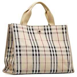 Burberry-Burberry Brown House Check Canvas Tote-Brown,Beige