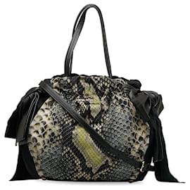 Prada Bolsa Preta Tessuto Python com Estampa Arco Marrom Preto