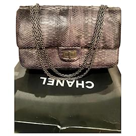Chanel-python 2.55 lined flap 227 Silver hardware-Grey