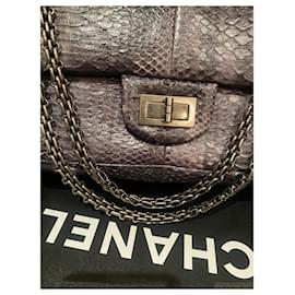 Chanel-python 2.55 lined flap 227 Silver hardware-Grey