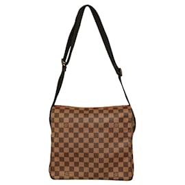 Louis Vuitton-Louis Vuitton Naviglio Ebene Damier Canvas Unisex Messenger Top Flap Zipper Bag-Brown