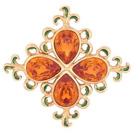 BROCHE DE FLOR VINTAGE YVES SAINT LAURENT COM BROCHE DE METAL DOURADO MULTICOLOR STRASS Dourado