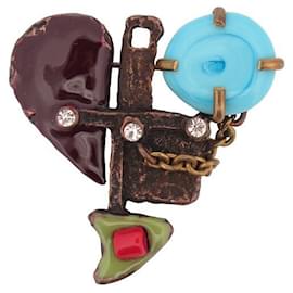 Christian Lacroix-VINTAGE CHRISTIAN LACROIX HEART CHRISTMAS BROOCH 1996 IN METAL & LACQUER HEART BROOCH-Multiple colors