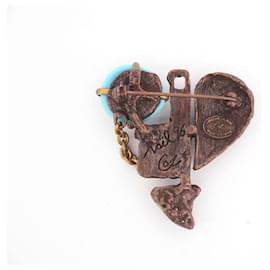 Christian Lacroix-VINTAGE CHRISTIAN LACROIX HEART CHRISTMAS BROOCH 1996 IN METAL & LACQUER HEART BROOCH-Multiple colors