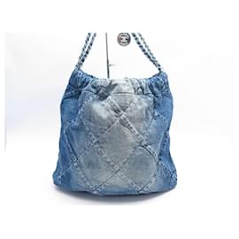 Chanel-Chanel Handtasche 22 BLAUE DENIM-TRAGETASCHE, BLAUE GELDBÖRSE, HANDTASCHE, HANDTASCHE-Blau