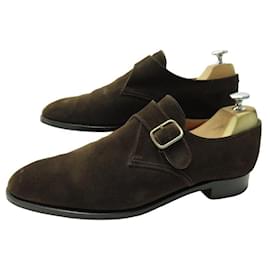 John Lobb-JOHN LOBB SHOES LOAFERS WITH FOULD BUCKLE 8.5E 42.5 SUEDE LOAFERS SHOES-Brown