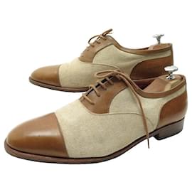 John Lobb-JOHN LOBB OXFORD SHOES 10 44 DUAL MATERIAL oxford shoes IN LINEN & LEATHER SHOES-Brown