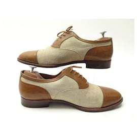 John Lobb-JOHN LOBB OXFORD SHOES 10 44 DUAL MATERIAL oxford shoes IN LINEN & LEATHER SHOES-Brown