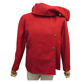 Hermès-HERMES RED WOOL SCARF JACKET XL 46 RED WOOL SCARF JACKET COAT-Red