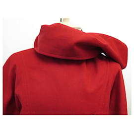 Hermès-VESTE HERMES ECHARPE EN LAINE ROUGE XL 46 RED WOOL SCARF JACKET COAT-Rouge