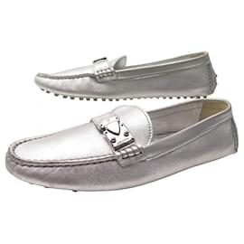 Louis Vuitton-LOUIS VUITTON SHOES LOMBOK MOCCASINS 37 SILVER LEATHER LOAFERS SHOES-Silvery