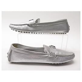 Louis Vuitton-LOUIS VUITTON SHOES LOMBOK MOCCASINS 37 SILVER LEATHER LOAFERS SHOES-Silvery