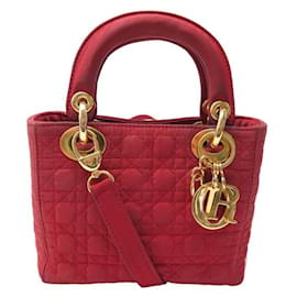 Christian Dior-VINTAGE SAC A MAIN CHRISTIAN DIOR LADY MINI TOILE ROUGE RED HAND BAG PURSE-Rouge
