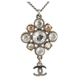 Chanel-NEW CHANEL NECKLACE CRYSTALS AND CC LOGO SILVER METAL SILVERY NECKLACE-Silvery